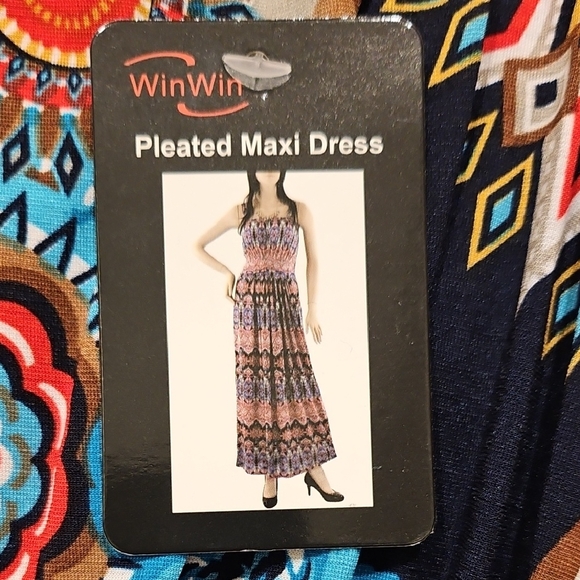 WinWin Red and Blue Patterned Sash Waisr Tie Strap Maxi Sundress - Picture 11 of 14